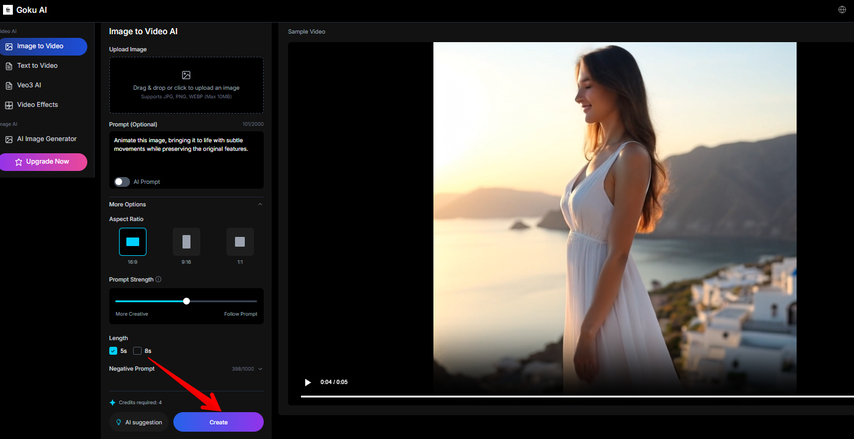Generating video from an image in the Goku AI Video Generator