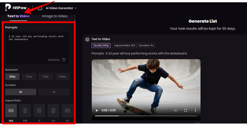 Generating video from text using HitPaw AI Video Generator