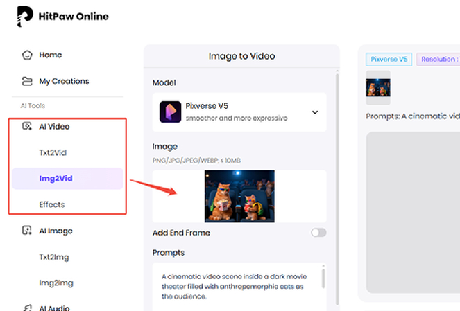 Choose text or image input for AI cat video generation