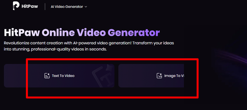HitPaw AI Text to Video and Image to Video options