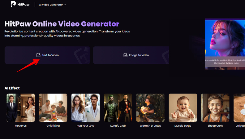 hitpaw online text to video feature