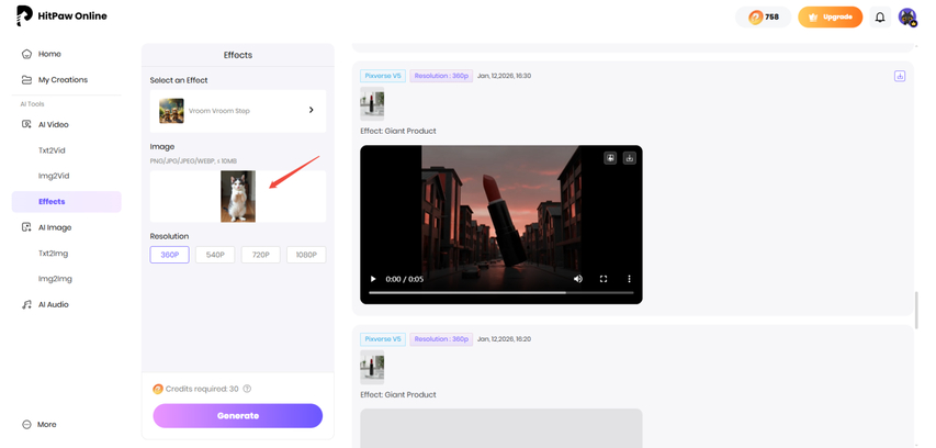 Upload an image to apply AI TikTok video effects