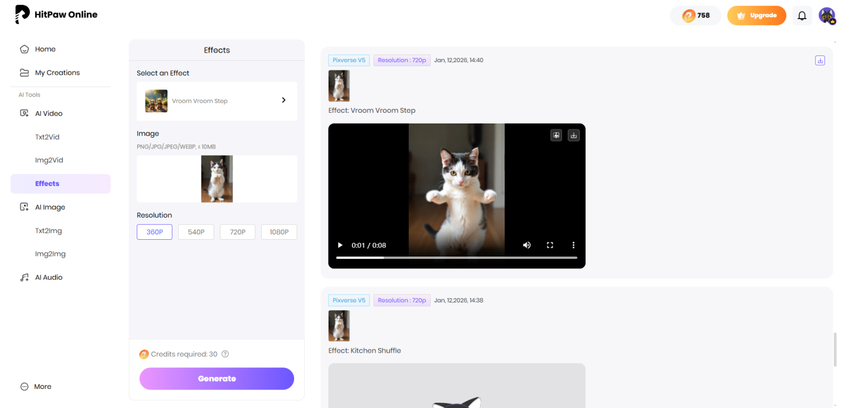 Generate and download AI TikTok video with effects