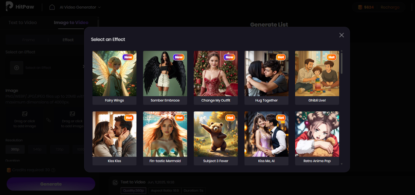 Hitpaw AI Video Generator AI effects