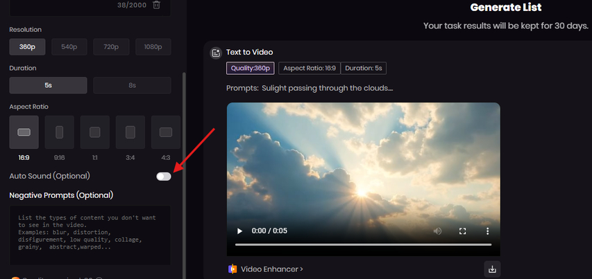 HitPaw AI Video Generator Auto Sound feature