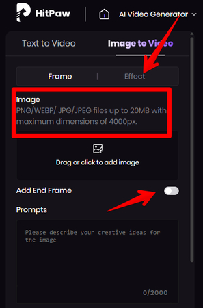 HitPaw AI Video Generator Image to Video options