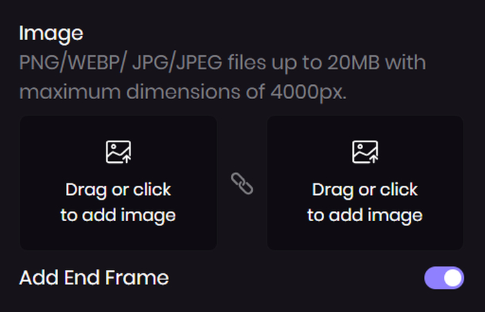 HitPaw AI Video Generator image upload and End Frame feature