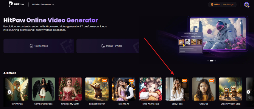 HitPaw AI Video Generator teenage filter Baby Face effect