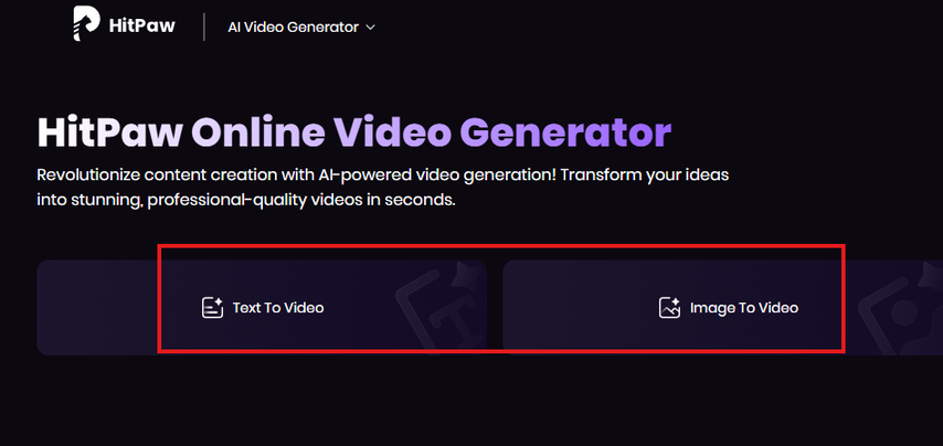 HitPaw AI Video Generator options