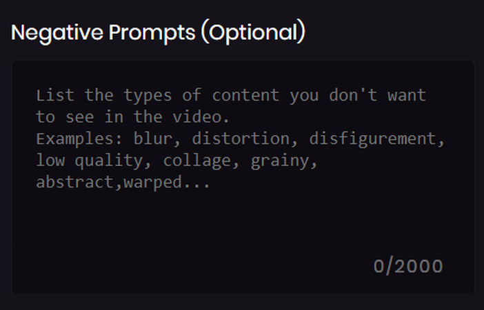 HitPaw AI Video Negative Prompts box