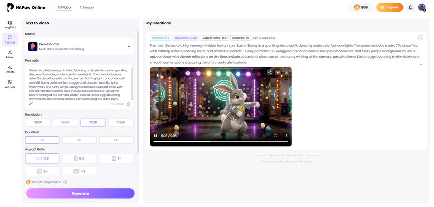 hitpaw generated easter bunny dance ai video