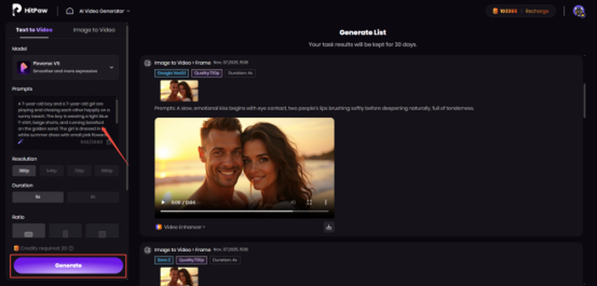 hitpaw online text to video generation