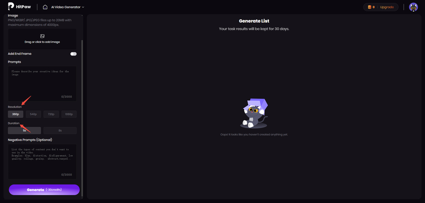 select resolution duration