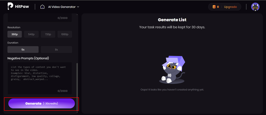 click generate to start