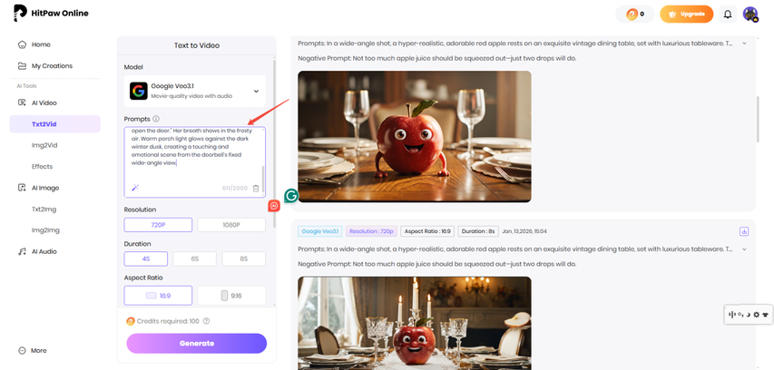 Enter a text prompt for AI TikTok video generation