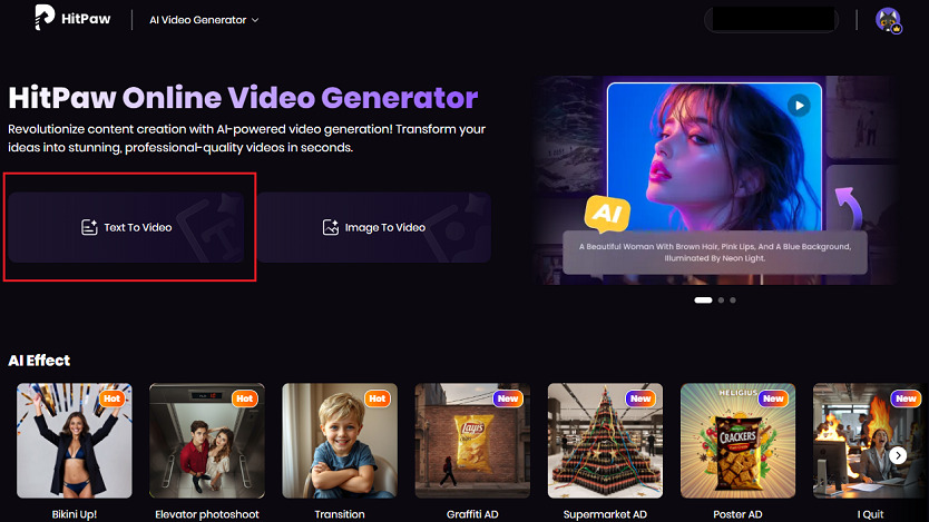 choose hitpaw text to video ai feature