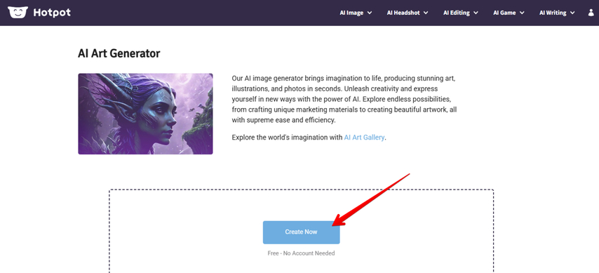Hotpot AI Art Generator dashboard