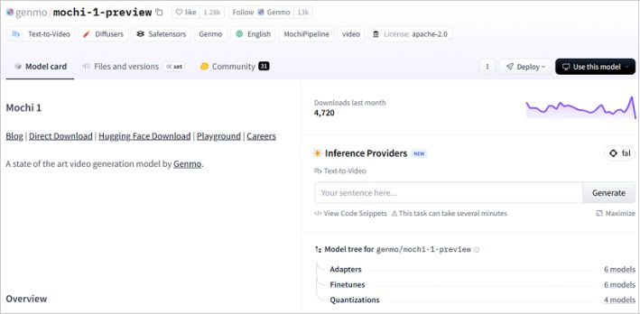 hugging face mochi 1 preview homepage