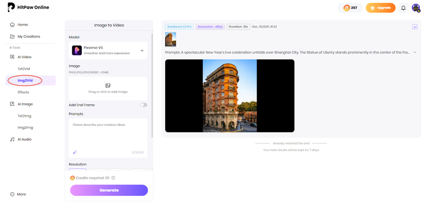 open img2vid tool and select model