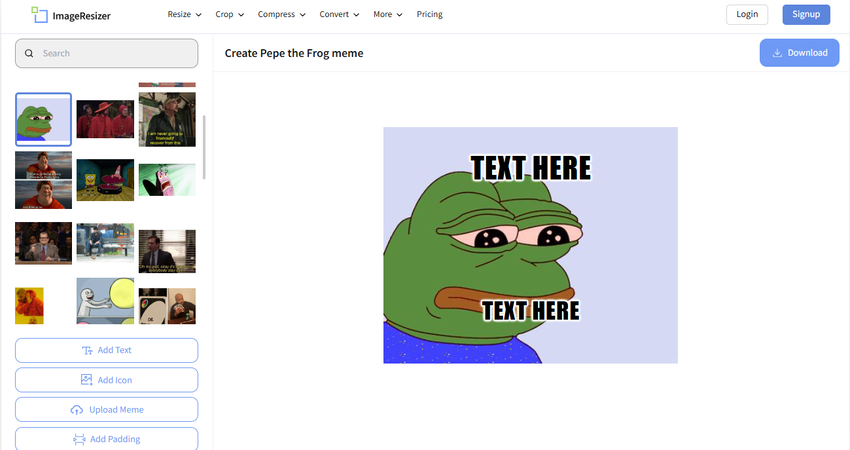 ImageResizer Pepe meme generator