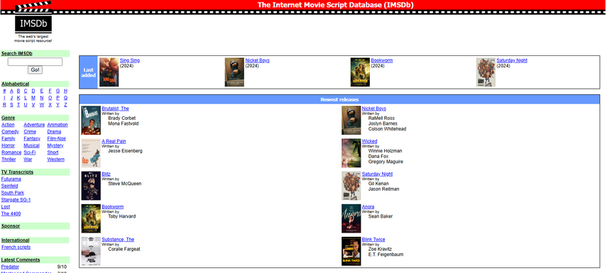 IMSDB site to download movie scripts