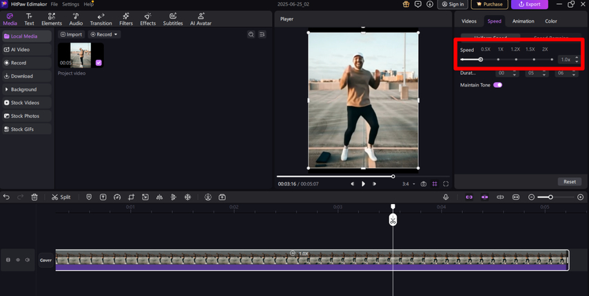 Increasing the speed of the video in HitPaw Edimakor