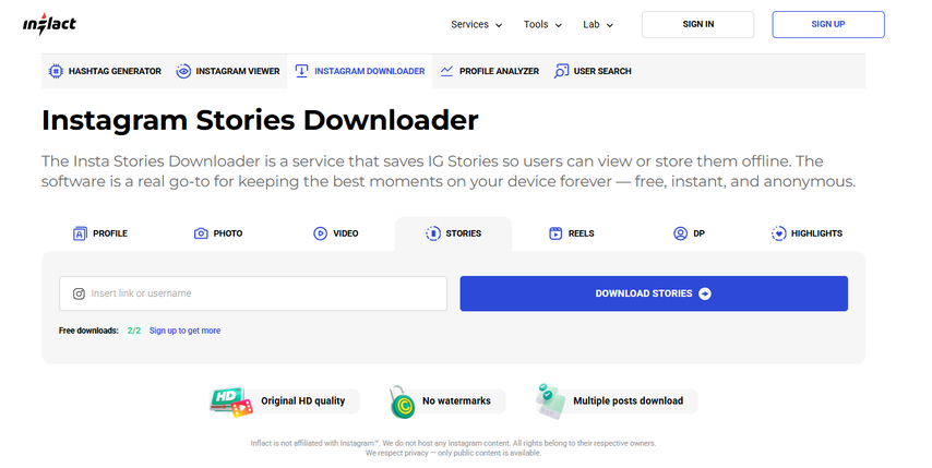 Inflact best Instagram Story downloader