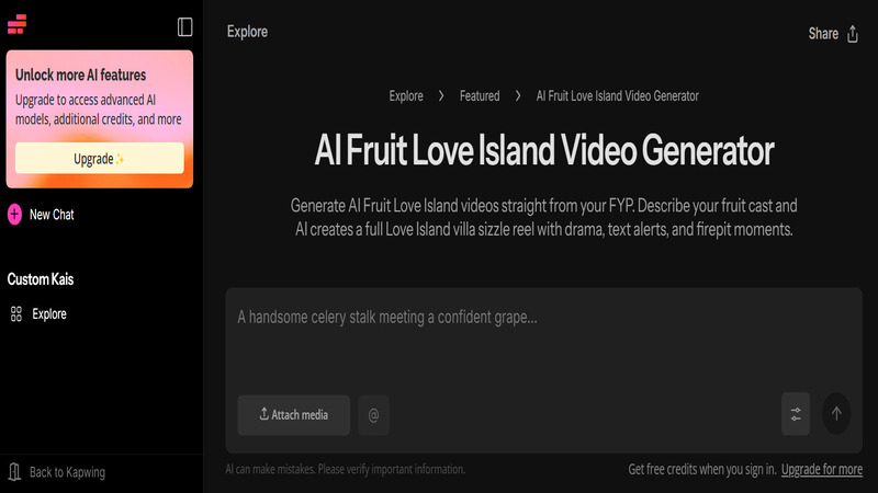 kapwing ai fruit love island generator homepage