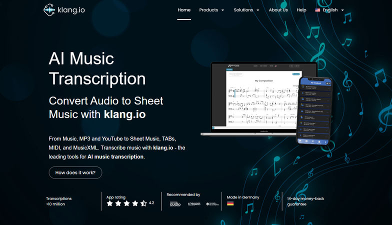 Klang.io transcribe music from audio