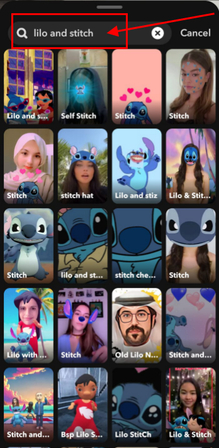 search lilo and stitch filter in snapchat