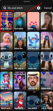 select lilo and stitch ai filter in snapchat