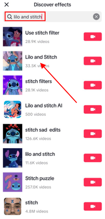 search lilo and stitch ai filter in tiktok effects