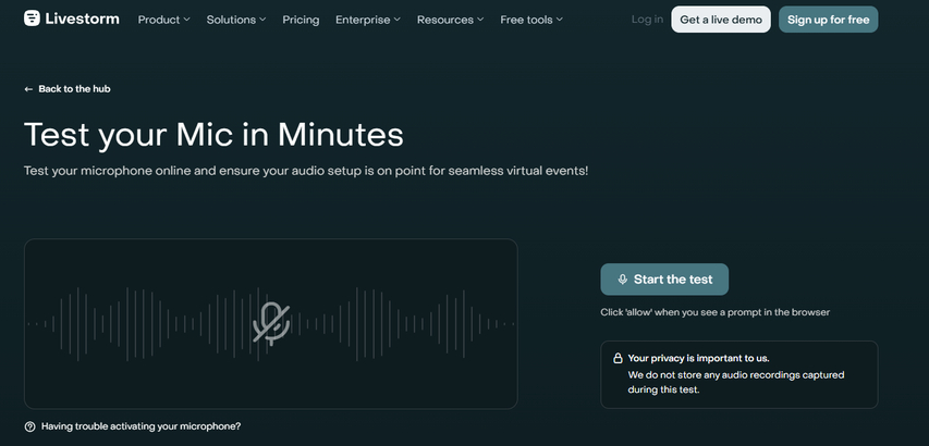 Livestorm Mic Test to test microphone online