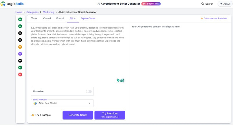 LogicBalls Radio Ad Script Generator