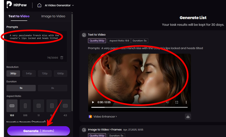 Making an AI kiss video from a text prompt