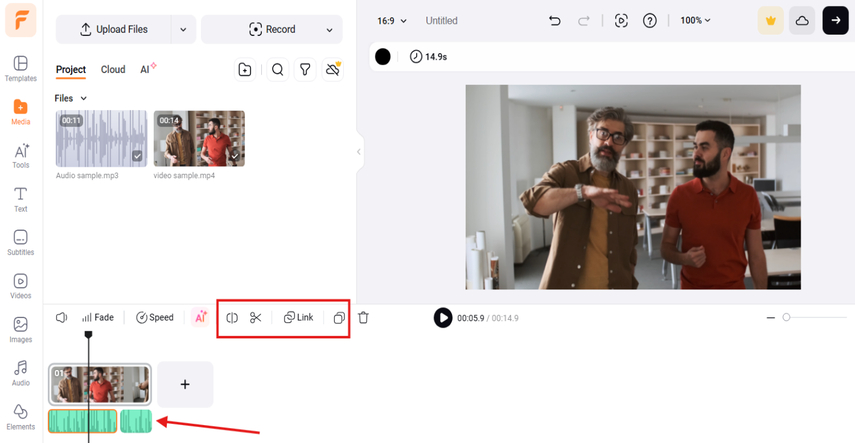 Manually syncing audio with video in FlexClip