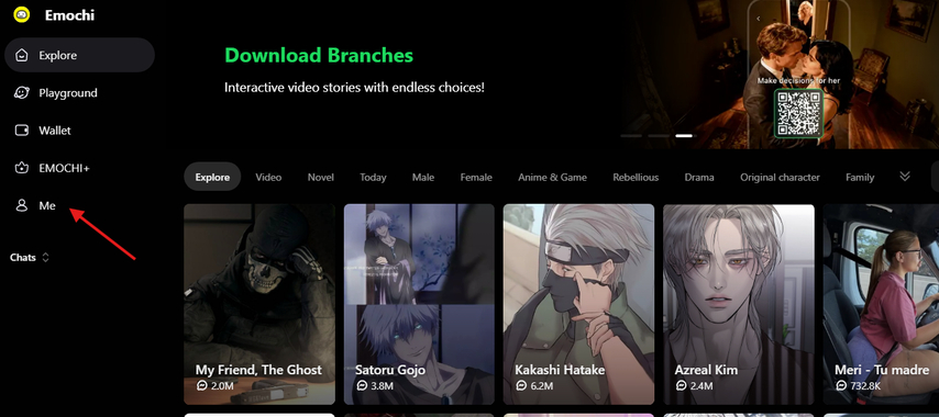 Me section in Emochi