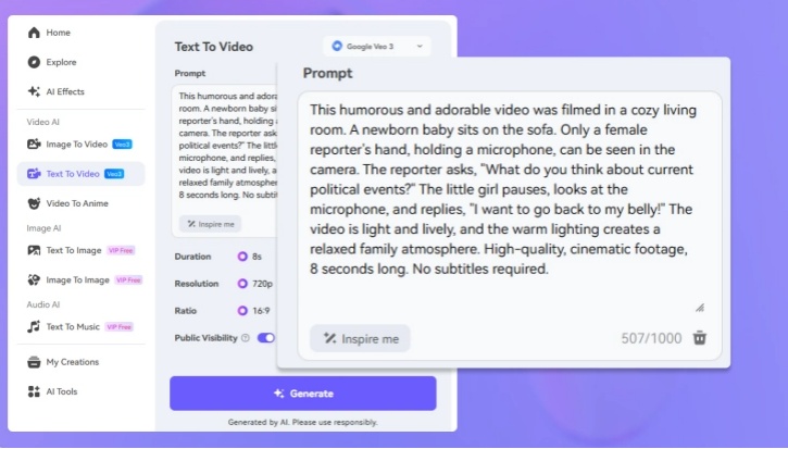 media io ai interview baby video generator