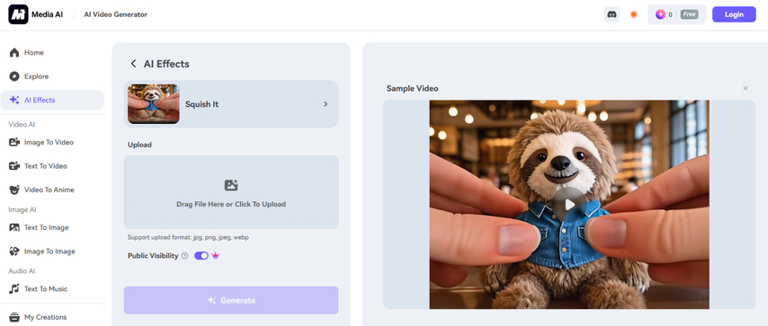 Media.io squish AI video effect