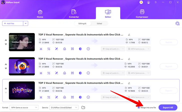 Merging multiple video edits