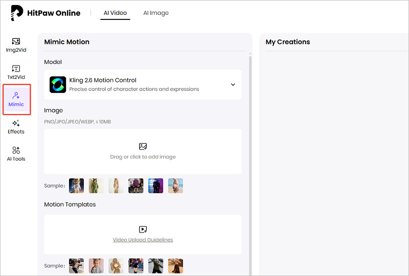 visit hitpaw and select mimic motion