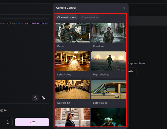 MiniMax AI Video camera controls