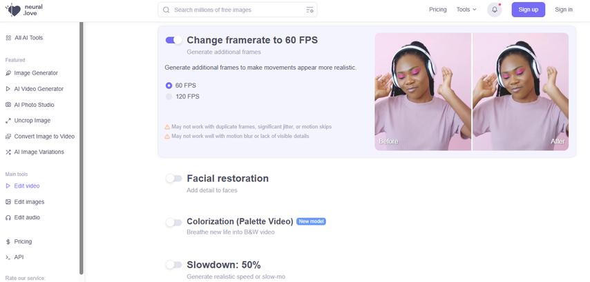 Neural.love AI fix choppy video