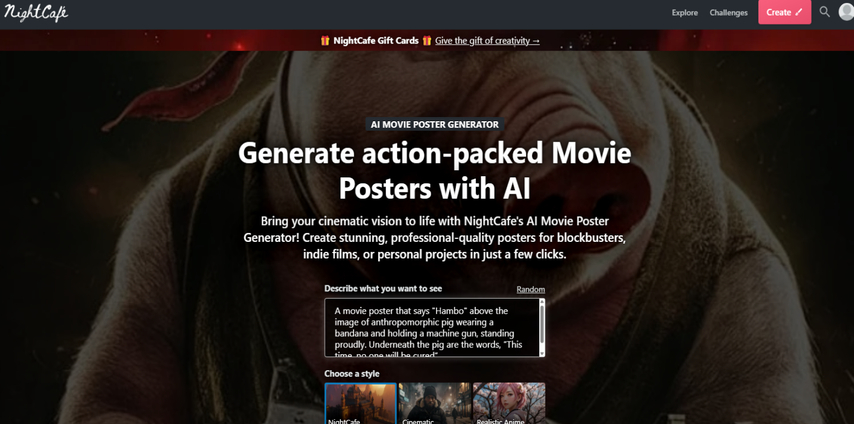 Nightcafe AI movie poster generator