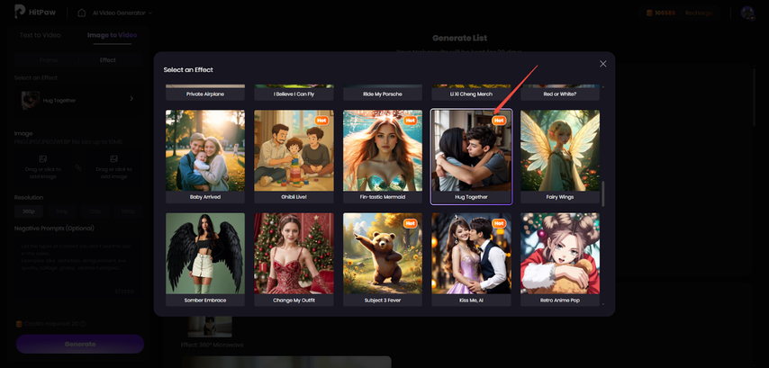 select hug together effect