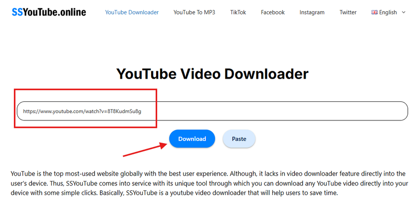 Pasting the YouTube video link to a YouTube downloader site