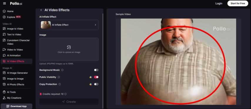 Pollo.ai generated video with AI Inflate Effect