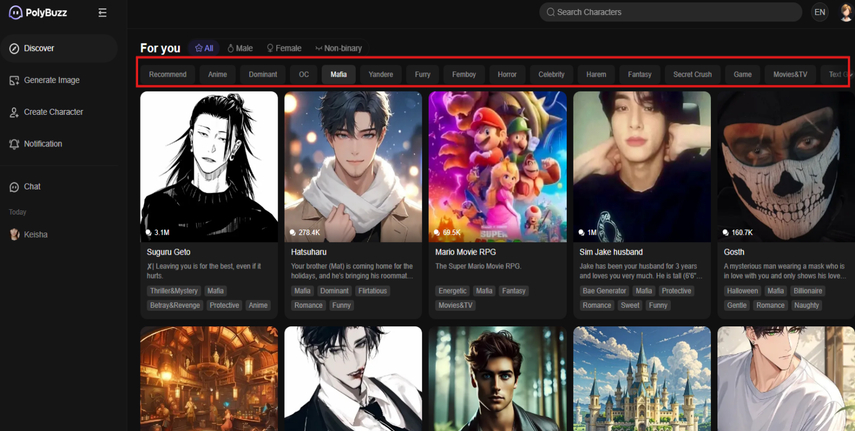 Pollybuzz AI Characters