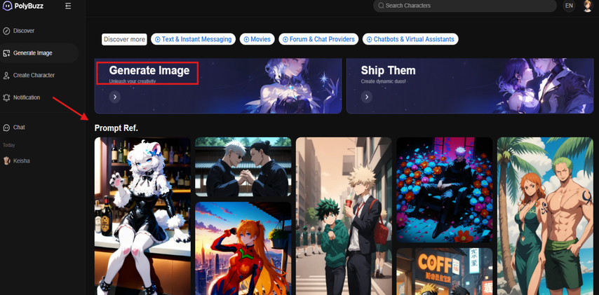 Pollybuzz AI image generation for an AI character