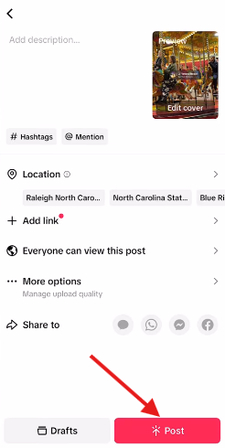 Posting a video on TikTok mobile app